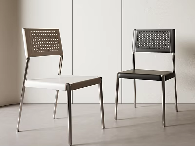 Modern Two Tone Dining Chairs With Perforated Backrest And Metal Legs 3d model
