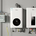 Midea Two White Wall Mounted Water Heaters For Home With Meters And Pipes