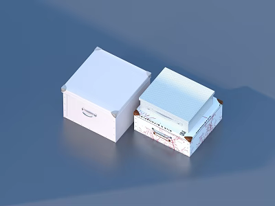 Two White Household Storage Boxes One With Text Patterns Another Pure White Design 3d model