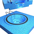 Curved Built in Bathtub with Blue Mosaic Tiles and Subtle Lighting Design