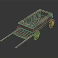 Vintage Wooden Cart with Solid Frame and Spoked Wheels Design 3d model