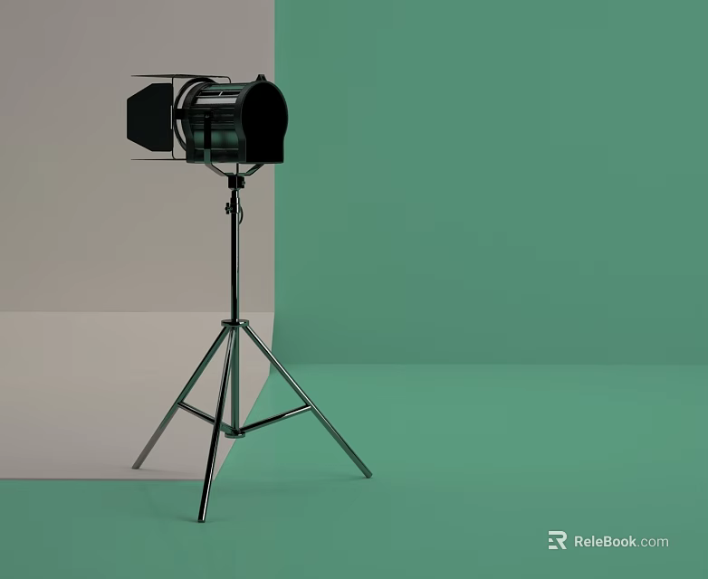 Professional Photography Light On Tripod With Green And Gray Backdrop 3d model 