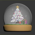 Christmas Snow Globe Displaying Decorated Tree Star Colored Ornaments And Gift Boxes On Yellow Base