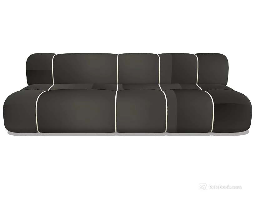 Modern Black Sectional Sofa With White Stitching For Living Room Seating 3d model