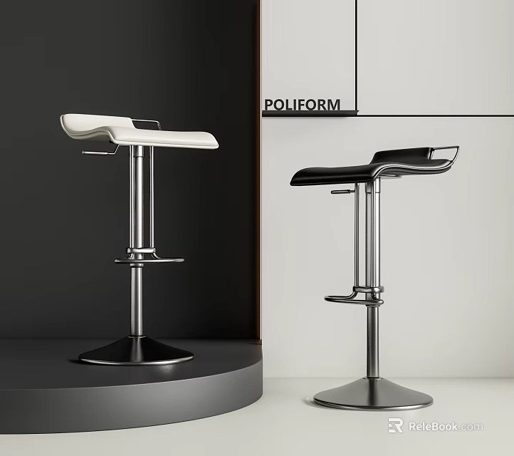 Modern White and Black Bar Stools with Metal Frame by POLIFORM 3d model 