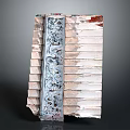 Vintage Stacked Bricks Structure With Decorative Carved Panel And Blue Red Elements