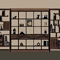Traditional Wooden Bogu Shelf with Decorative Books Ornaments and Ceramic Vases