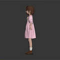 Child in Pink Dress with Yellow Bow White Socks and Brown Shoes