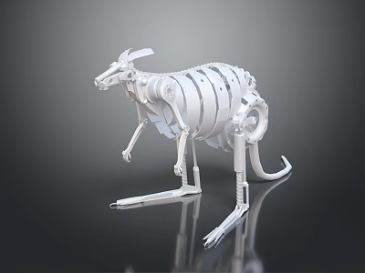 White Mechanical Kangaroo Skeleton Model With Intricate Mechanical Components Design 3d model