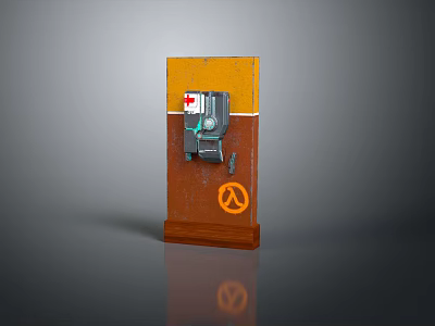 Mounted Emergency First Aid Kit With Yellow Panel Red Cross And Prohibition Sign 3d model