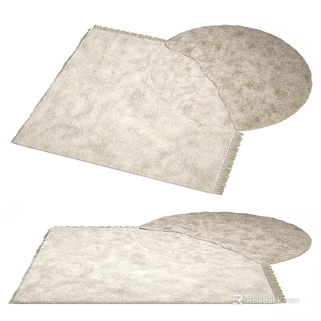 Cream Colored Stylish Rugs With Circular And Square Designs Plush Texture And Fringe Edges 3d model 