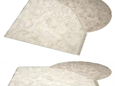 Cream Colored Stylish Rugs With Circular And Square Designs Plush Texture And Fringe Edges 3d model