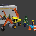 Construction Toys Set Including Excavator Ladders Workers Cones And Barriers 3d model