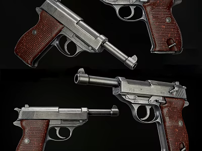 Classic Vintage Pistols With Wooden Grips And Metal Parts Displayed From Various Angles 3d model