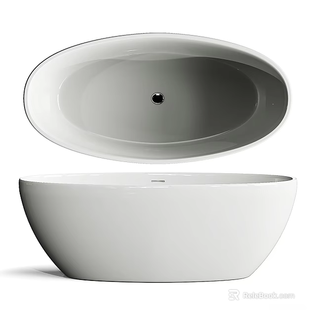 Modern Freestanding White Bathtub Design With Oval Shape And Sleek Surface 3d model 