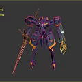 Blue And Orange Armored Mech Robot With Sharp Sword And Mechanical Limbs 3d model