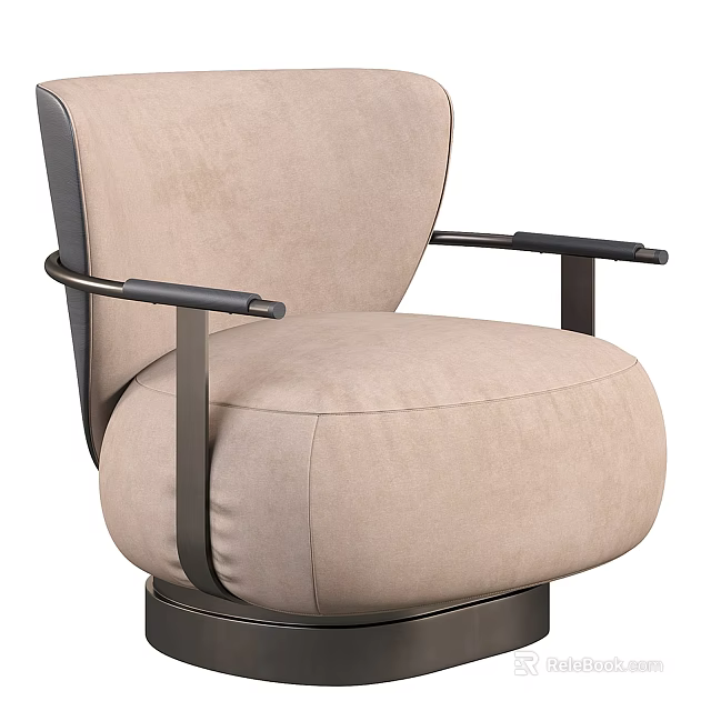 Modern Beige Single Sofa With Black Metal Arms Stylish Round Base Design 3d model 