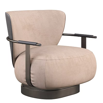 Modern Beige Single Sofa With Black Metal Arms Stylish Round Base Design 3d model