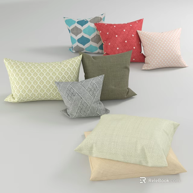 Cozy Decorative Throw Pillows With Various Patterns For Home Sofa Bedroom Decor 3d model 