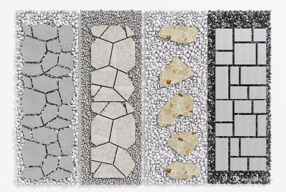 Various Garden Stepping Stones Design With Natural Stone Shapes And Pebble Layout 3d model 