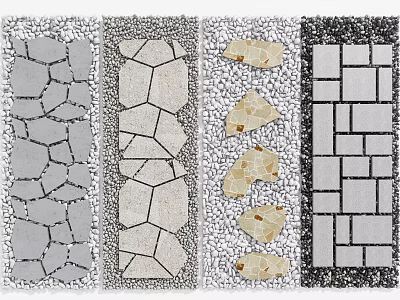 Various Garden Stepping Stones Design With Natural Stone Shapes And Pebble Layout 3d model