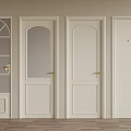 White Interior Swing Doors Featuring Arched Glass Rectangular Panels Brass Handles And Vertical Slats