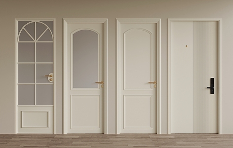 French Cream Style Wooden Door Single Door Glass Door 3d model