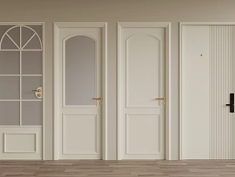 French Cream Style Wooden Door Single Door Glass Door 3d model