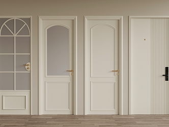 French Cream Style Wooden Door Single Door Glass Door 3d model