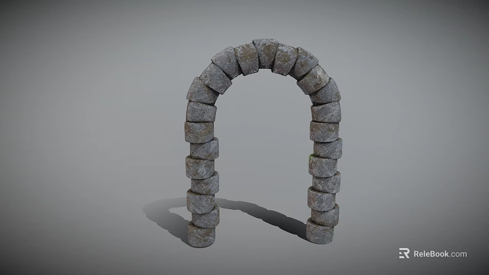 Gray Stone Arch Structure Featuring Stacked Rustic Stones And Classic Architectural Design 3d model