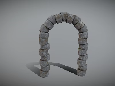 Gray Stone Arch Structure Featuring Stacked Rustic Stones And Classic Architectural Design 3d model