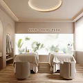 Elegant Beauty and Hairdressing Salon Interior With Treatment Beds Green Plant Wall And Natural Light