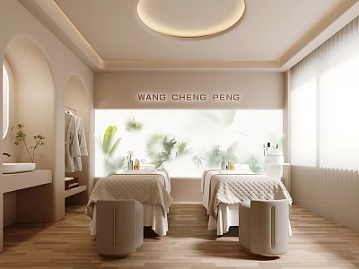 Elegant Beauty and Hairdressing Salon Interior With Treatment Beds Green Plant Wall And Natural Light 3d model