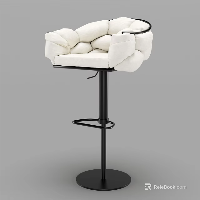 Plush White Bar Stool With Black Metal Frame And Comfortable Tufted Design 3d model 