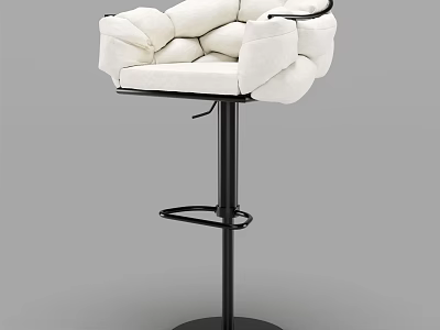 Plush White Bar Stool With Black Metal Frame And Comfortable Tufted Design 3d model