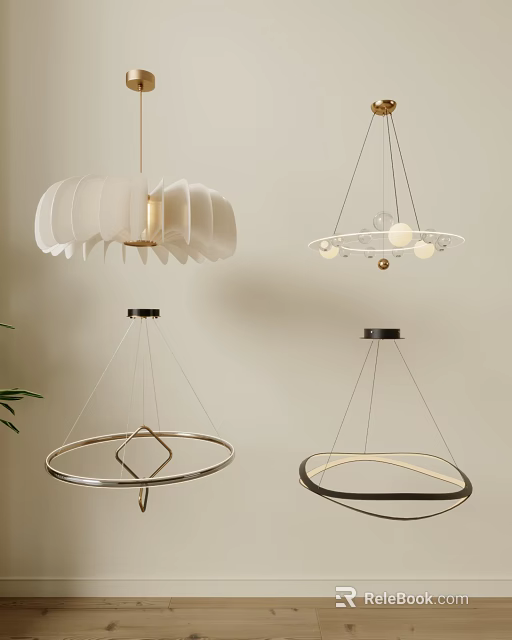 Unique Modern Pendant Lights with Circular and Fan Shaped Designs and Metal Frames 3d model 