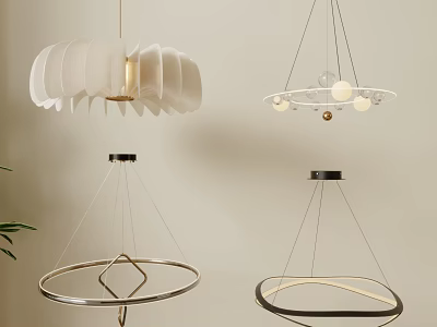 Unique Modern Pendant Lights with Circular and Fan Shaped Designs and Metal Frames 3d model