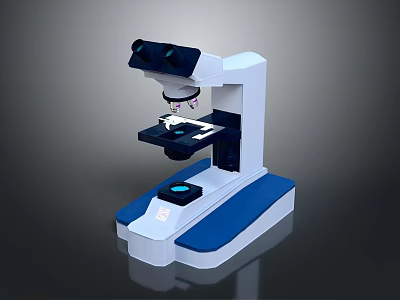 Blue And White Binocular Microscope With Stable Base And Stage For Household Use 3d model