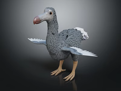 Flying Animal Gray Bird Figure Standing With White Wing Edges Pink Beak And Yellow Legs 3d model