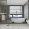 Modern Bathroom Interior Design With White Freestanding Bathtub Wall-Hung Toilet And Tiled Floor