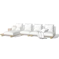 Modern Sectional Sofa with Plush Cushions Wooden Legs and Throw Blanket