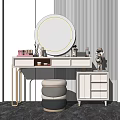 Modern Dressing Table With Illuminated Round Mirror Cosmetics Stool And Drawers 3d model