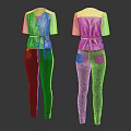 Women's Cream Top With Tie Waist And Dark Tight Pants Front Back View