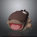 Cute Cartoon Creature Character With Brown Body White Spots Open Mouth And Pink Tongue