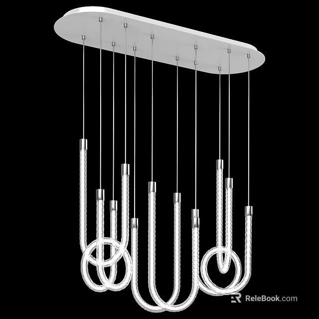 Elegant Modern Decorative White Chandelier With Slender Tubes And Silver Rings 3d model 