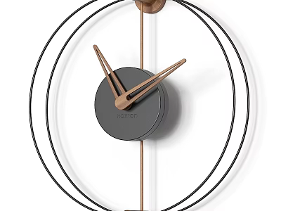Modern Minimalist Wall Clock With Black Metal Rings And Brown Wooden Hands 3d model