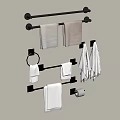 Black Wall Mounted Bathroom Accessories With Towel Racks Rings Towels And Toilet Paper Holders