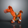 Cute Orange Plush Horse Toy With Brown Mane Tail Blue Saddle Logo And White Hooves