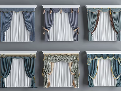 Elegant Curtain Styles With Various Colors Fringes And Valance Trims 3d model