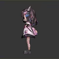 Cute 3D Woman Character With Cat Ears Purple Pink Hair And Purple Dress